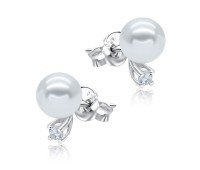 Pearl with CZ Crystal Silver Stud Earring STS-4874